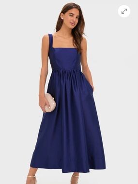 Tuckernuck Square-Neck Navy Midi Dress with Pockets